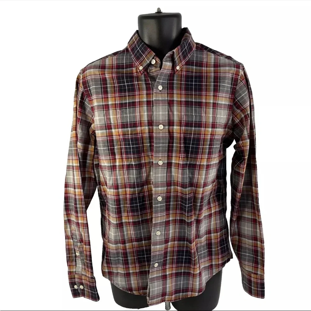 Mens Banana Republic Button Down Long Sleeve Shirt Sz M Red‎ Plaid
